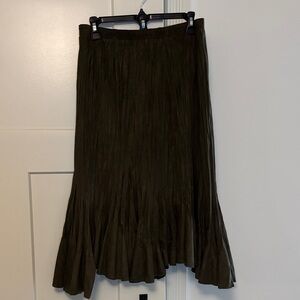 Handmade Women’s Olive Green Pleated suede-like  Midi Skirt